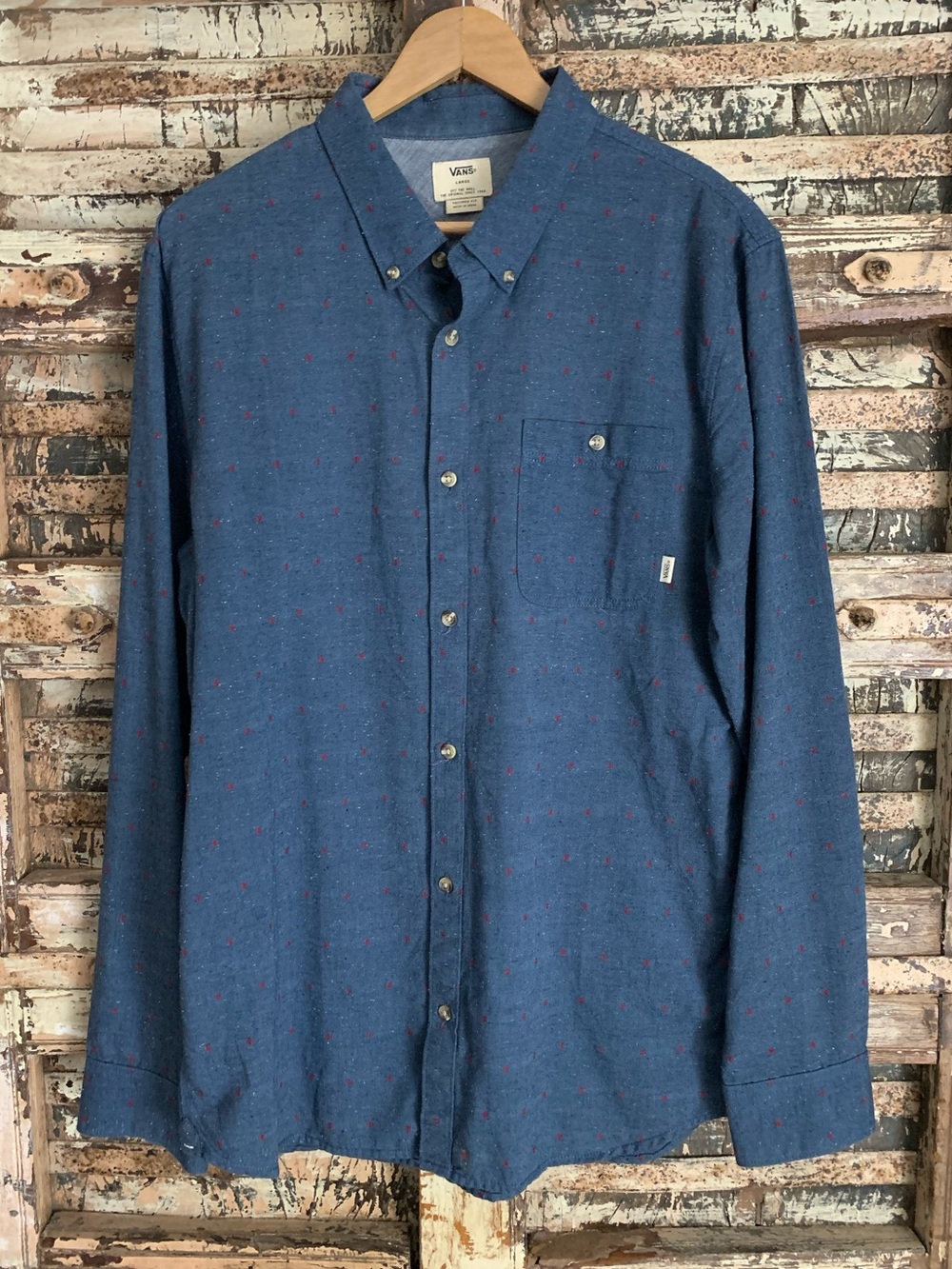 Vans Gisler II Button Down Chambray Style Cotton Blend Long Sleeve Shirt, L
